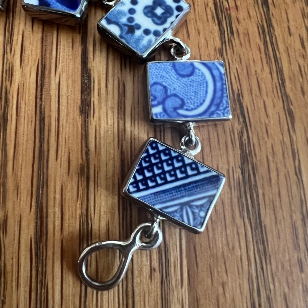 New Vintage Jessica Lee 925 Blue Willow Style Bracelet - Picture 3 of 4